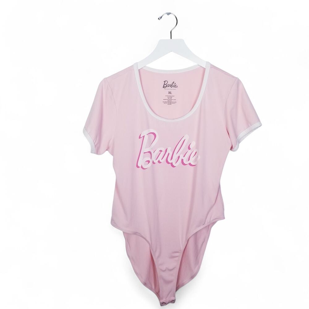 BARBIE Logo Shore Sleeve Pink & White Bodysuit - Size XL